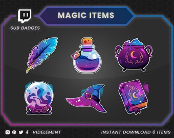 Magic sub badges, book sub badges, twitch hat sub badges, twitch sub badge, magic ball sub badge, position twitch badges, pen sub badges