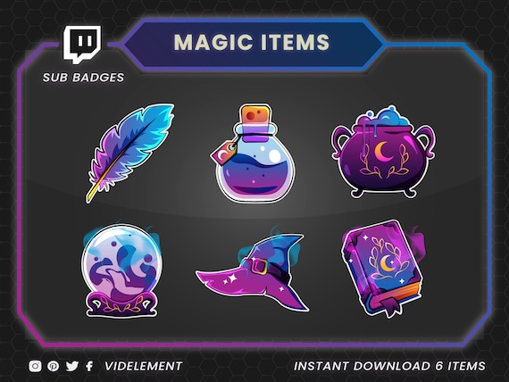 Magic Sub Badges, Book Sub Badges, Twitch Hat Sub Badges, Twitch Sub Badge,  Magic Ball Sub Badge, Position Twitch Badges, Pen Sub Badges 