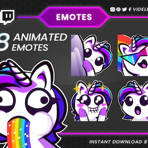 Twitch emotes, animated emotes, Discord emotes, unicorn emotes, meme emotes, girl emote, text emotes, YouTube emote, Tiktok emote, sub emote