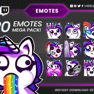 Twitch emotes, Discord emotes, cute emotes, unicorn emotes, meme emotes, girl emotes, text emotes, YouTube emotes, Tiktok emotes, sub emotes