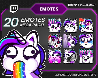 Twitch emotes, Discord emotes, cute emotes, unicorn emotes, meme emotes, girl emotes, text emotes, YouTube emotes, Tiktok emotes, sub emotes