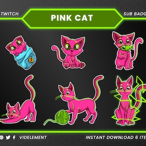 Pink cat badges for your Twitch channel | Twitch sub badges, Twitch badges, sub badges Twitch, animal sub badge, Twitch cat sub badges