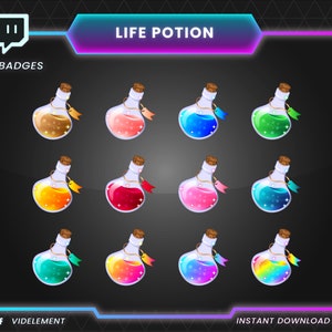 12 Twitch bit badges, Potion bit badges, Twitch potion badges, Twitch sub badges, Magic bit badges, Life bit badges, Bottle bit badges