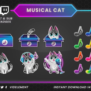 Cat sub badges, musical sub badges, twitch sub badges, twitch badges, twitch bit badges, badges twitch, musical bit badge, dancing sub badge