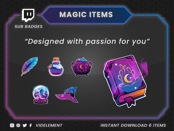 Magic Sub Badges, Book Sub Badges, Twitch Hat Sub Badges, Twitch