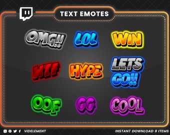 Pack d'émoticônes Twitch Text : OMG, LOL, Hype et plus (téléchargement numérique)