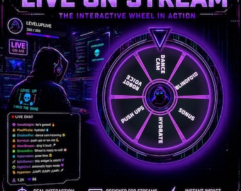 Neon Hacker Wheel Spin Stream Widget for Twitch, Kick & YouTube | OBS Browser Source Overlay, Chat Commands, Rewards and Giveaway Tool