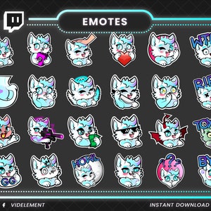 24 Twitch emotes, twitch sub emotes, discord emotes, text emotes, wolf emotes, wolf text emotes, wolf twitch emotes, cute emote, chibi emote