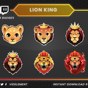 Lion sub badges, Lion King badges, twitch sub badges, twitch badges, twitch sub badge, sub badges twitch, badges twitch, twitch bit badges