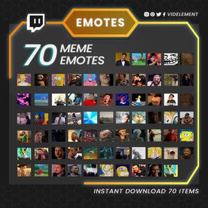 Animerade meme-emotes 70-pack för Twitch, Discord, Kick och YouTube, meme-emotes, viral emote, GIF-emote, sub-emote, Tiktok-emote, Discord-emote