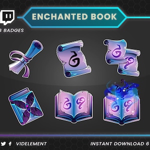Magic sub badges, book sub badges, parchment sub badges, twitch bit badge, sub badge Twitch, Twitch sub badges, Twitch graphic, Twitch pack