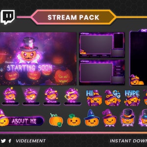 Mystical Pumpkin Stream Pack: Halloween & Wizardry Twitch-overlays van VidElmen | twitch-waarschuwing, schermoverlay, twitch-emote, geanimeerde emotes