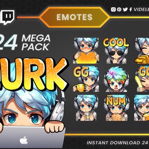 Blue-Haired Gamer Boy Emotes - Pack of 24 Anime Style Twitch Emotes