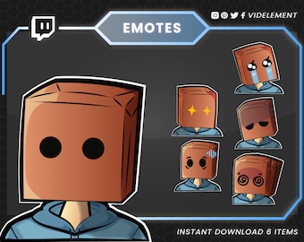 Twitch emotes, Discord emotes, twitch sub emotes, cute emotes, boy emotes, anime emote, chibi emote, box emotes, meme twitch emotes, discord