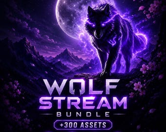 Sakura Purple Wolf Stream Bundle (300+ Assets),  Stream Overlay, Animated Overlay, Twitch Overlay, Stream Widget, Emotes, Alerts & Panels