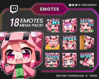 Twitch emotes, Discord emotes, twitch sub emotes, Tiktok emotes, text emotes, anime emotes, manga twitch emotes, chibi emotes, girl emotes