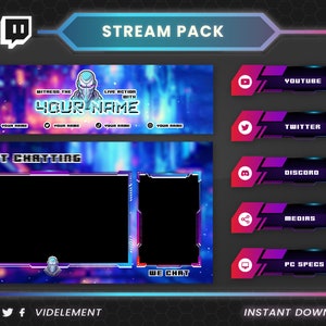 Superpositions de flux, superposition Twitch, alertes Twitch, superposition d&#39;écran, boîte de discussion Twitch, pack de streaming, panneaux Twitch, superposition de webcam, bannière Twitch