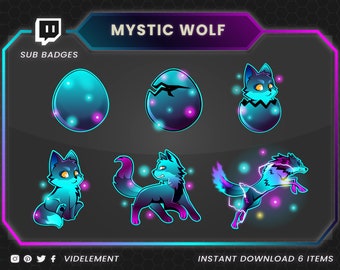 Mystic Wolf Twitch Sub Badges: Neon Forest Badges (Digital Download)