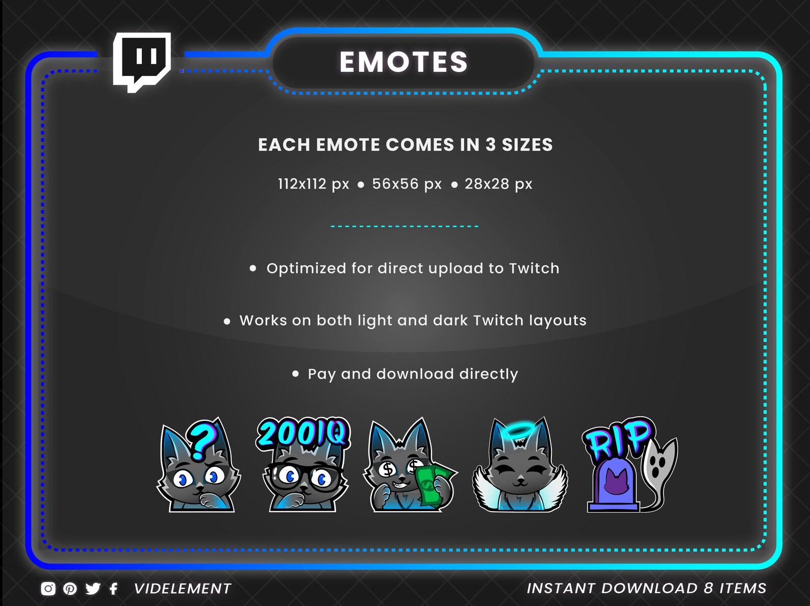 8 Cat Emotes Twitch Emote Cat Text Emote Animal Emote Cat - Etsy