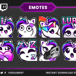 Twitch emotes, Discord emotes, cute emotes, unicorn emotes, meme emotes, girl emotes, text emotes, YouTube emotes, Tiktok emotes, sub emotes