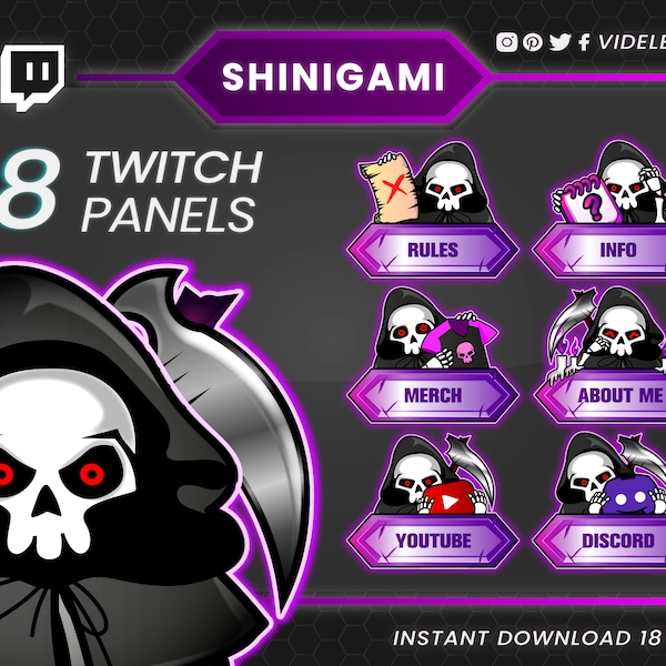 Twitch panels, reaper twitch panels, purple twitch panels, anime twitch panels, shinigami panels, info twitch panels, neon panels