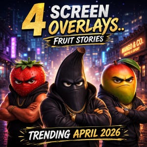 Pantallas de transmisión virales de frutas de gánsteres, superposiciones de memes para Twitch, paquete de transmisión Hood Black Banana y Mafia Mango, recursos divertidos para VTubers