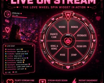 Chat Triggered Love Spin Wheel Widget for Twitch, OBS & StreamElements | Donation Tip Alert, Pink Stream Overlay