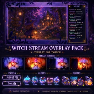 Halloween Witch Stream Pack: Animerat Twitch-överlägg (direktnedladdning)