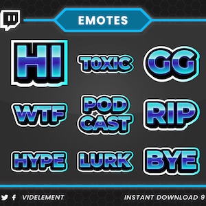 Twitch text emote, text emotes, twitch emotes, discord emotes, Hi emote, GG emote, Lurk emote, Hype emote, WTF emote, RIP emote, emote pack