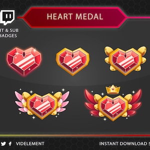Twitch Sub-Abzeichen, Twitch-Abzeichen, Twitch-Bit-Abzeichen, Twitch-Medaille, Twitch-Diamant-Abzeichen, Herz-Sub-Abzeichen, Edelstein-Sub-Abzeichen