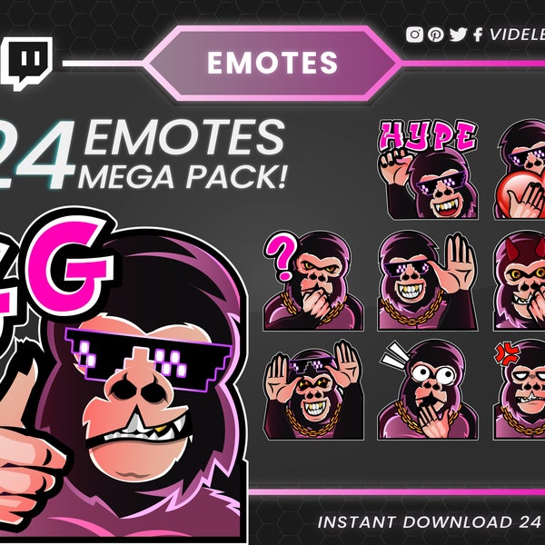 Twitch gorilla emote, twitch emotes, twitch sub emotes, text emotes, gorilla emotes, gorilla text emotes, monkeys twitch emote, discord