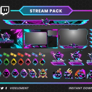 Twitch overlays, animated webcam, twitch emotes, twitch sub badges, twitch panels, twitch screens, twitch transition, twitch chat box