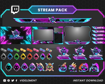 Sovrapposizioni Twitch, webcam animata, emote Twitch, badge secondari Twitch, pannelli Twitch, schermate Twitch, transizione Twitch, casella di chat Twitch