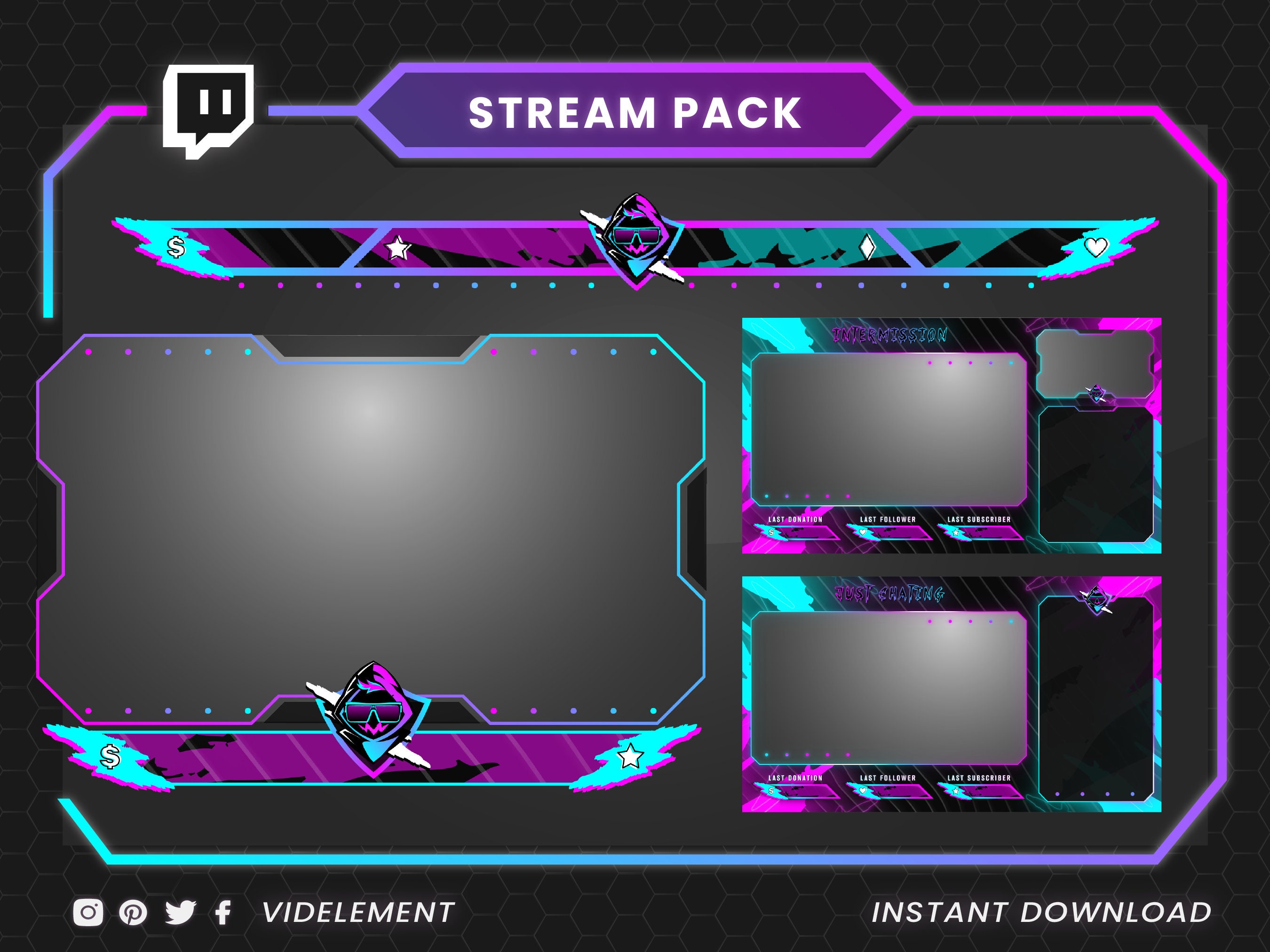 Animated Twitch Stream Overlay, Purple Twitch Overlays, Neon Overlay ...