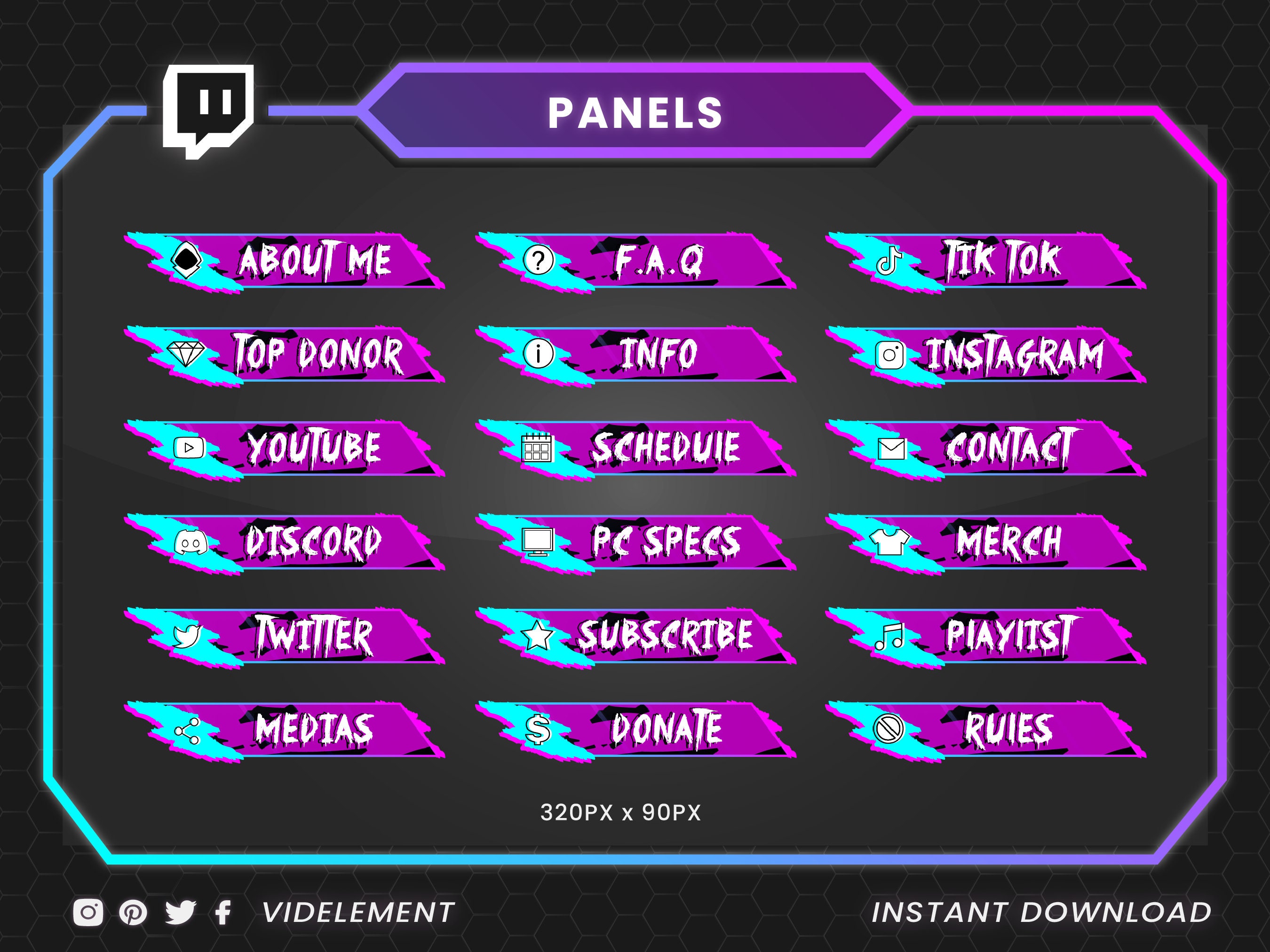 Animated Twitch Stream Overlay, Purple Twitch Overlays, Neon Overlay ...