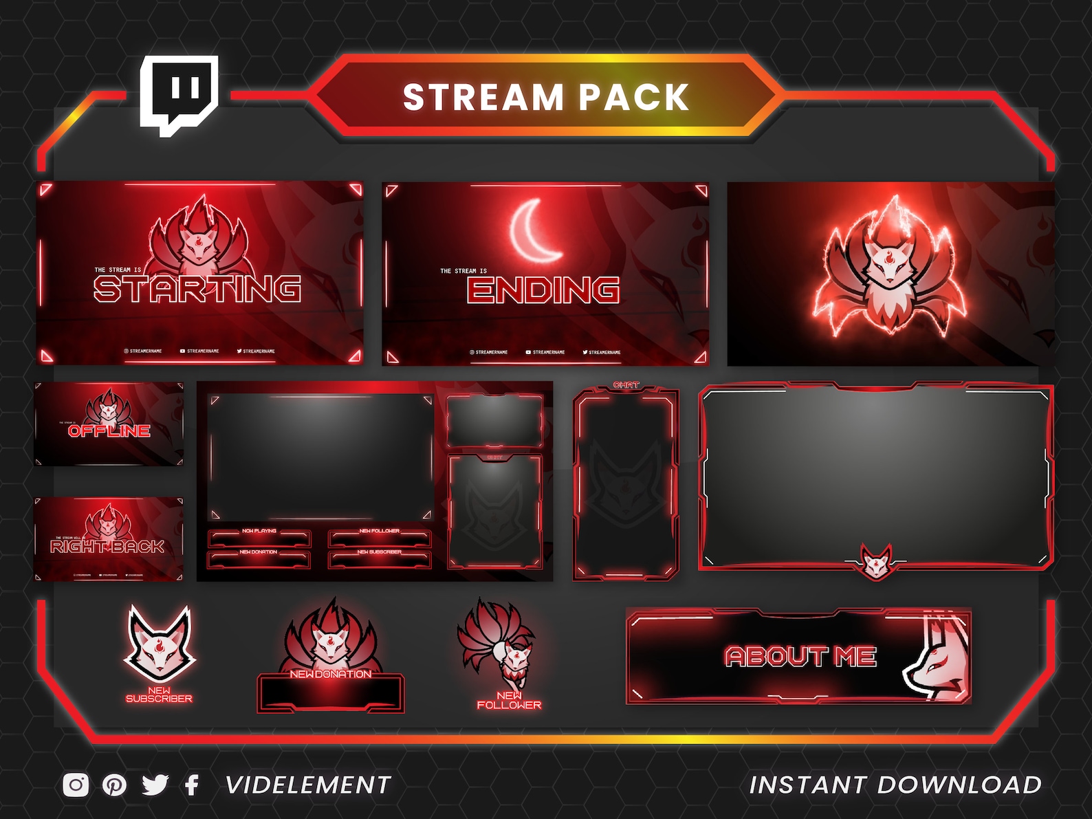 Fox Stream Pack Animated Webcam Overlay Twitch Panels - Etsy UK - Cool Things To Add To Your Stream Overlay