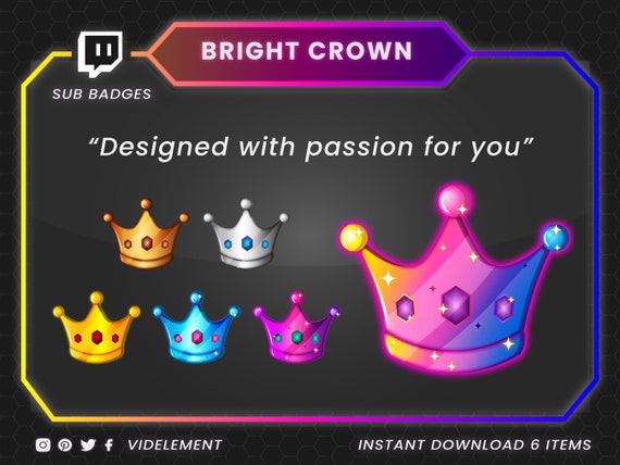 Twitch Sub Badges Controller King Crown Sub Badges Neon -  in