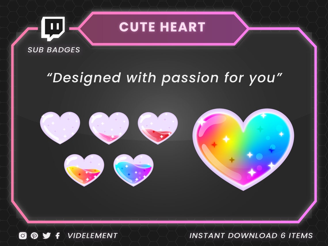 Cute Heart Badges Heart Sub Badges Twitch Badges Twitch Sub Etsy