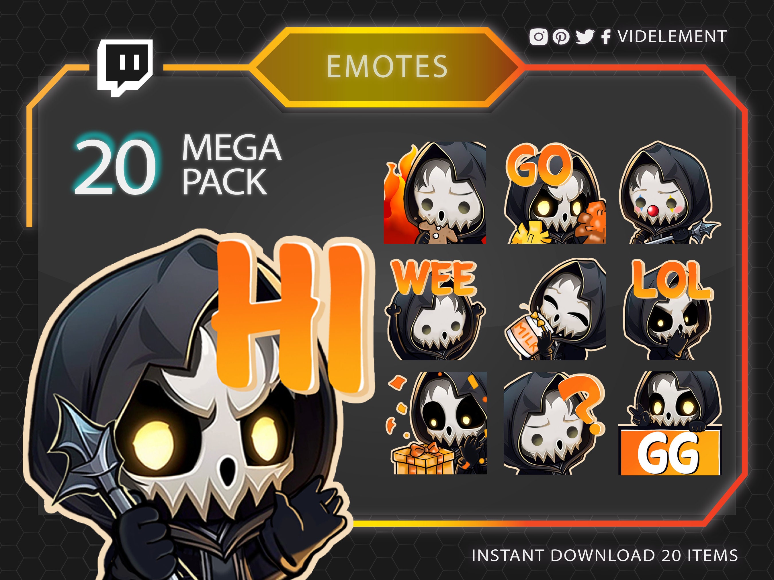 Twitch emotes, Discord emotes, reaper emotes, shinigami emotes, cool emote, text emotes, YouTube emote, Tiktok emotes, Twitch sub emotes