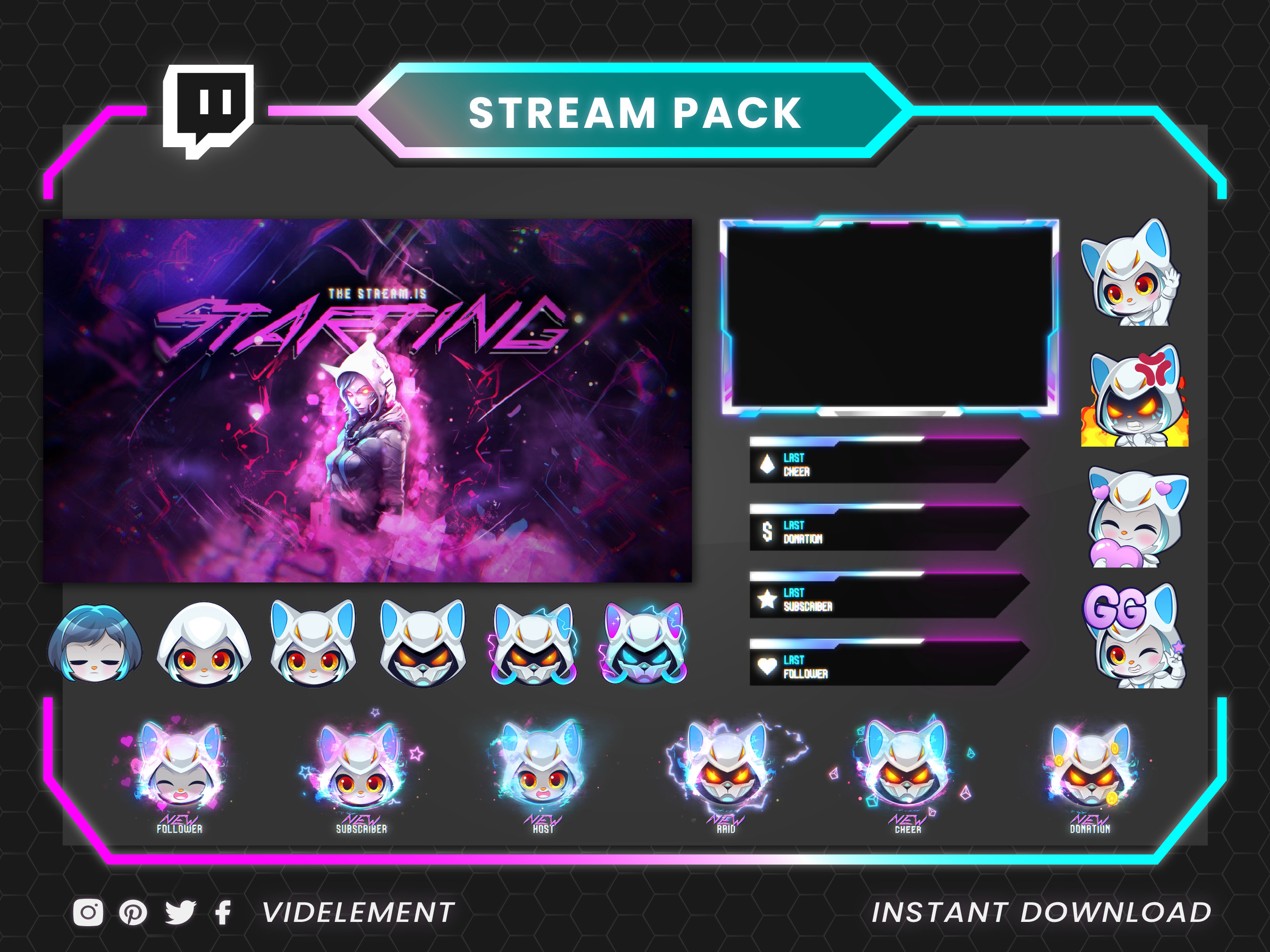 Custom Stream Overlay Package: Animated Twitch Overlays, Alerts, Emotes ...