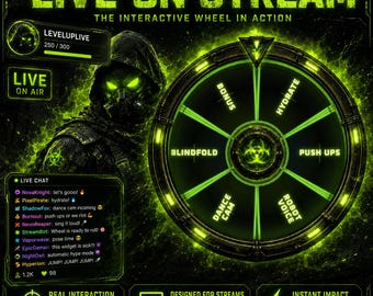 Toxic Wheel Spin Stream Widget for OBS, Twitch, Kick & StreamElements | Chat Triggered Giveaway Overlay