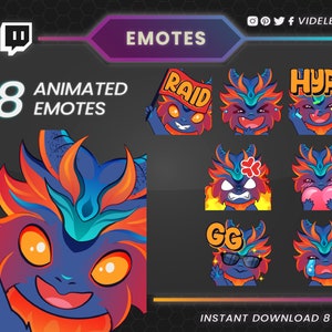 Chibi Fire Dragon: Animated Twitch Emotes - 8 Dynamic Emotes for Passionate Streamers | twitch sub emotes, anime emotes, emotes twitch