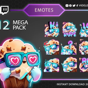 Twitch emotes, Discord emotes, twitch sub emotes, cute emotes, text emotes, popcorn emotes, food twitch emotes, chibi emotes, neon emotes