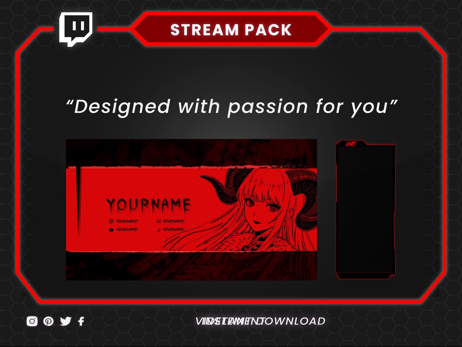 Demon Girl Stream Pack, Twitch Overlay Pack, Animated Twitch Overlay ...