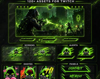 Grün Neon Kapuzen Maske im Stream: Emotes, Badges, Monitore, Overlays, Panels (Digitaler Download)