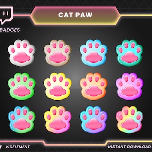 Cat paw bit badges, Twitch bit badges, Twitch sub badges, Twitch badges, Cat paw sub badges, Cat bit badges, Cute bit badges, Animal badges