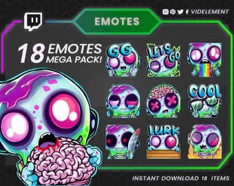 Twitch emotes, Twitch sub emotes, zombie emotes, monster emotes, discord emotes, death emotes, purple emotes, emote pack, chibi emotes