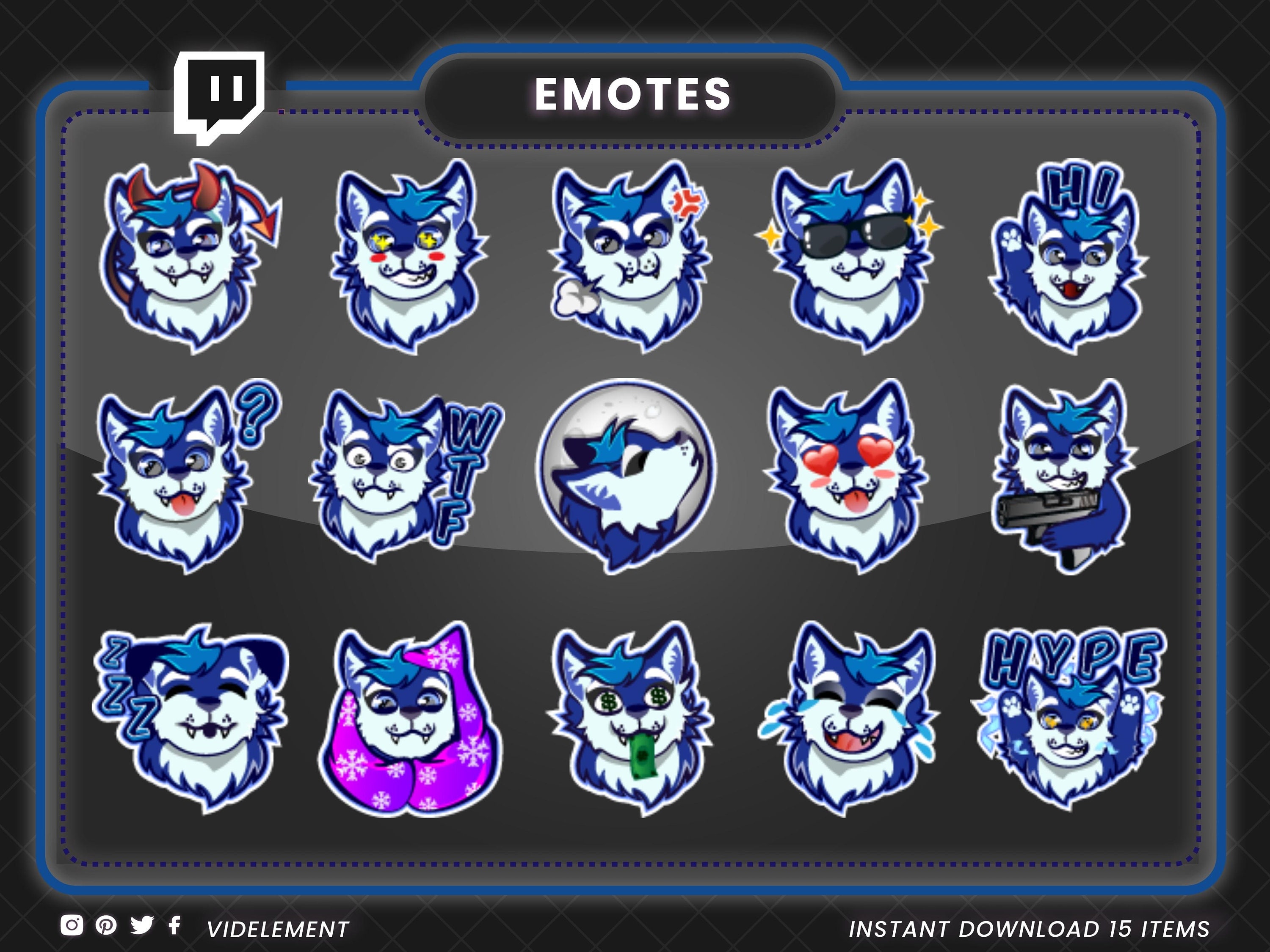 15 Blue Wolf Emotes for Your Twitch Channel