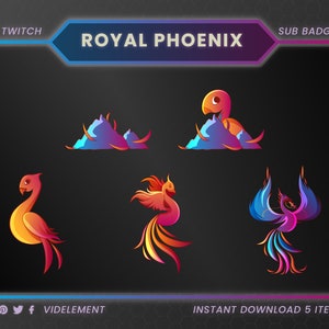 Phoenix sub badges, twitch badges, twitch sub badges, discord badges, discord emotes, twitch bit badge, emotes twitch emote, twitch graphics