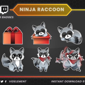Raccoon sub badges, Ninja sub badges, twitch sub badges, twitch badges, twitch bit badges, badges twitch, animal bit badges, cute sub badges